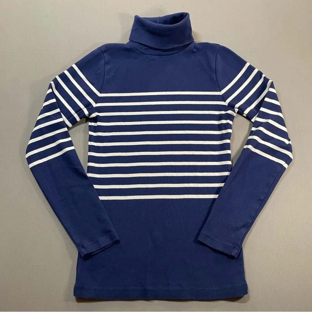J Crew Perfect-Fit Turtleneck in Stripe, Long Sleeve Cotton Top - Womens Small